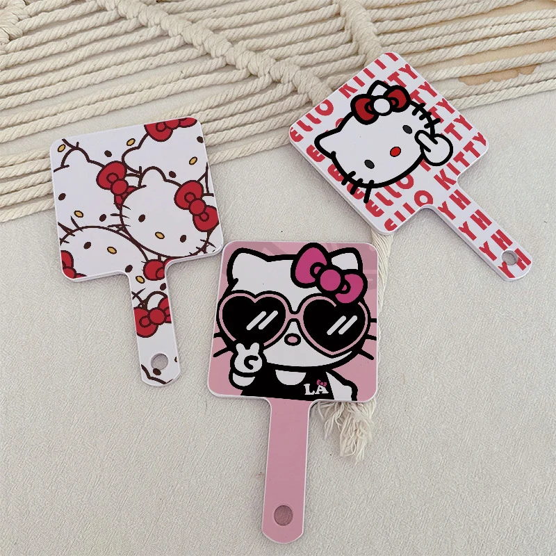 Kawaii Cartoon Portable Sanrio Hello Kitty Handheld Makeup Mirror Travel Clearness Beauty Tools Gifts For Girls