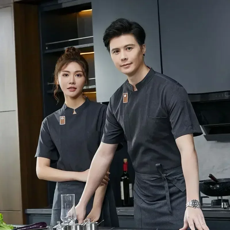 grembiule da giacca da cuoco bianco da uomo a maniche lunghe uniforme da cuoco cappotto nero camicia da cuoco traspirante ristorante abiti da lavoro da cucina logo da donna