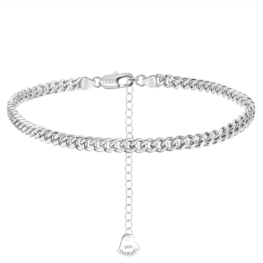 

New Minimalism 3MM 4MM Fashion Sterling Silver Cuban Chain Anklets for Men Women Curb Foot Ankle Jewelry Summer Beach Fine Gifts