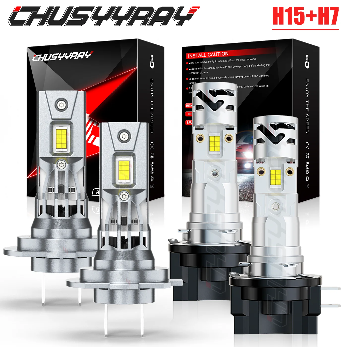 CHUSYYRAY 2x H7+2x H15 Car lights LED headlight bulbs White 6500K Bulbs Kit 20000LM/per pair Car accsesories