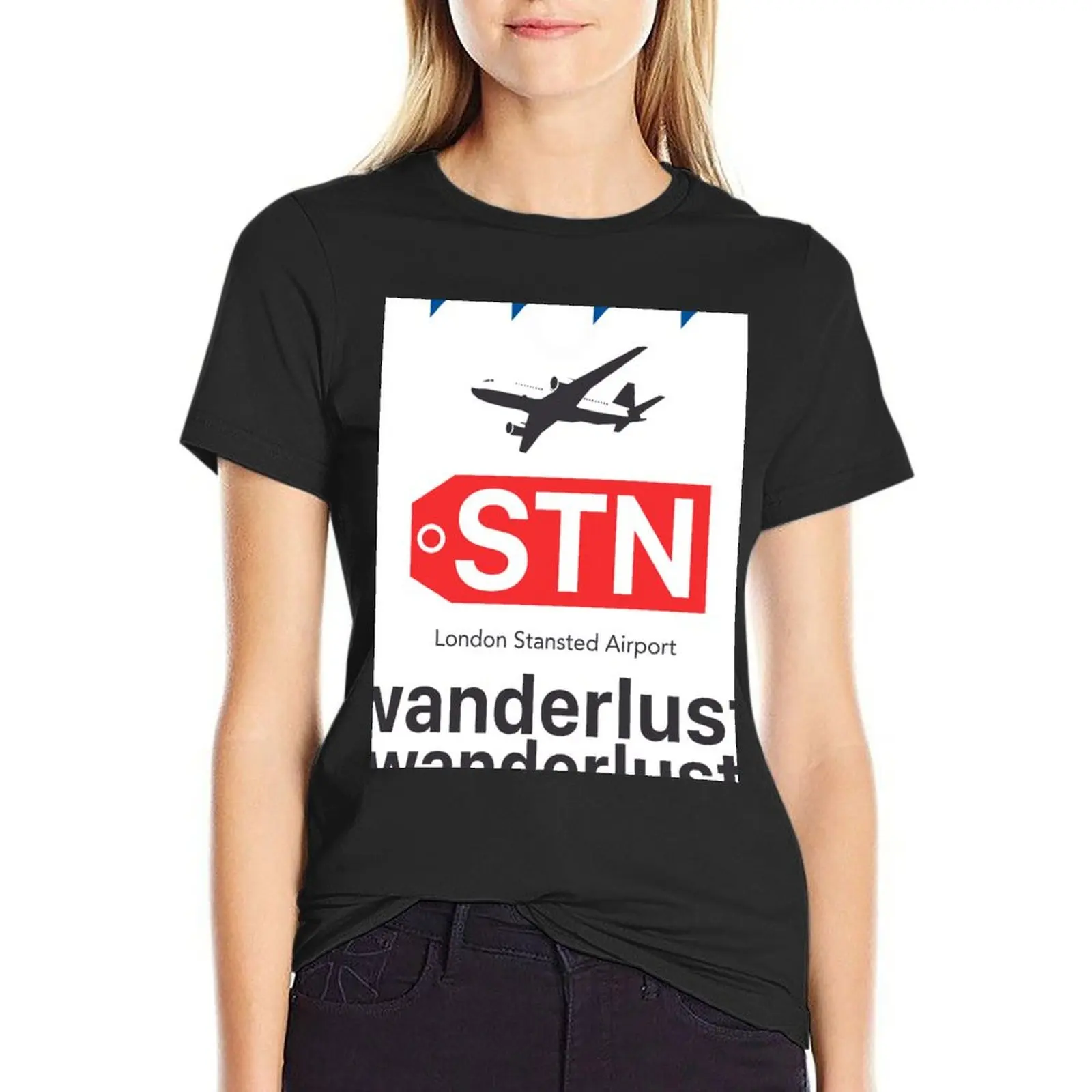 

STN London Stansted airport T-Shirt quick drying funny shirts graphic tees customs Woman fashion