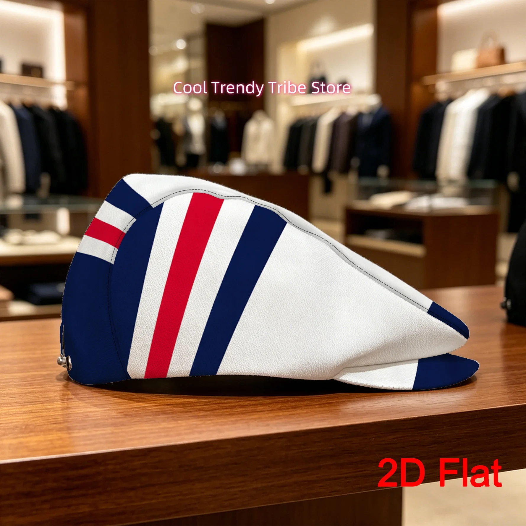 1pc 2D Flat with Red White Blue Abstract Lines Print Vintage Gentleman's Hat Forward Cap Painter's Hat Adjustable Flat Cap All-O