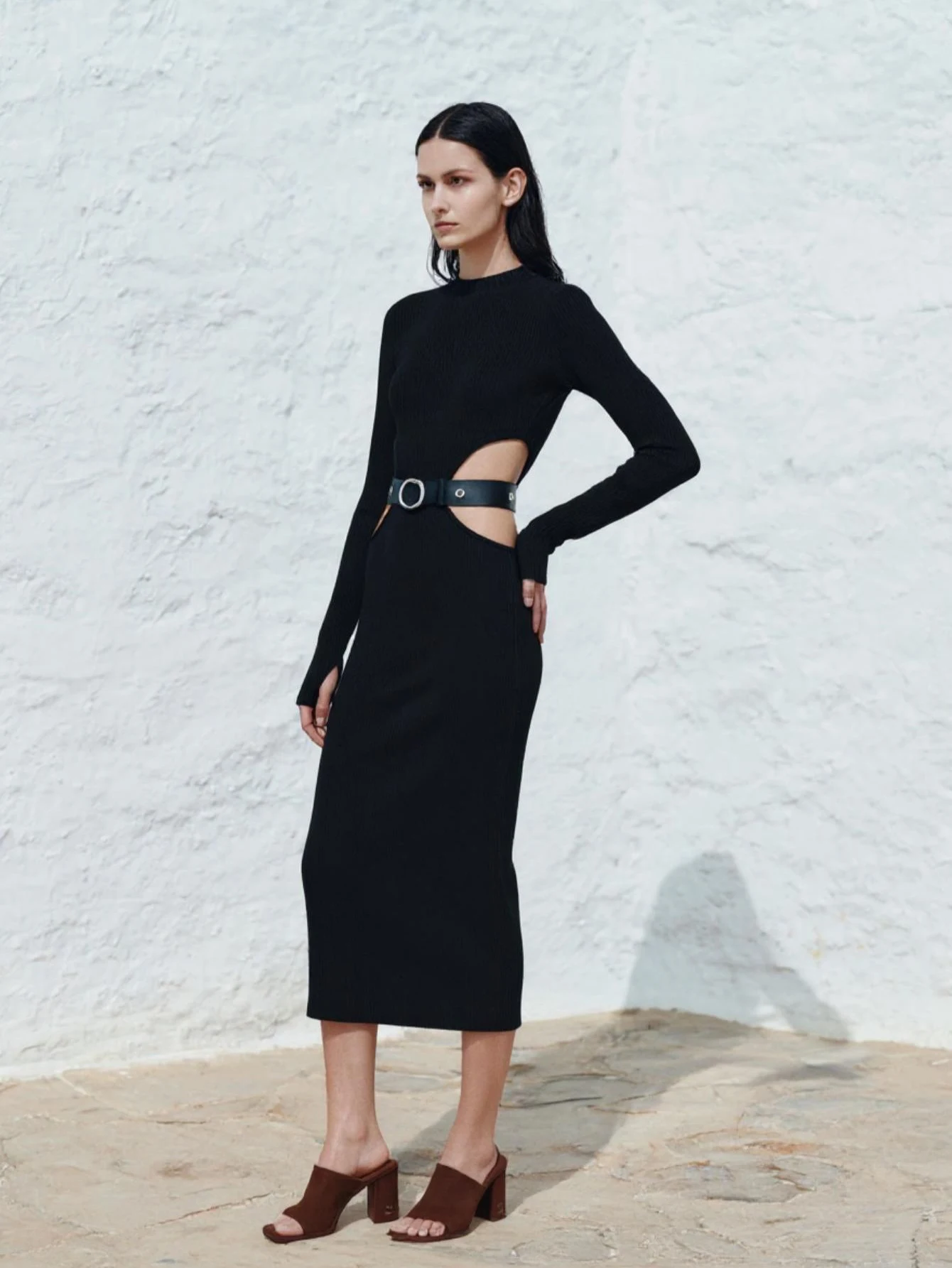 فستان Mia Muse نسائي متوسط الطول بقصة ضيقة ونمط شارع العليا وأكمام طويلة ورقبة دائرية وأزياء بوتيك للصيف والخريف