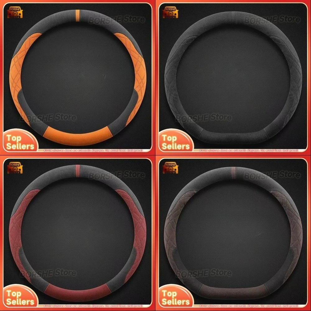 

2026 Suitable for Universal Car Models Faux Suede Steering Wheel Cover Winter Anti Slip Ultra Thin Durable Warm Plush Auto