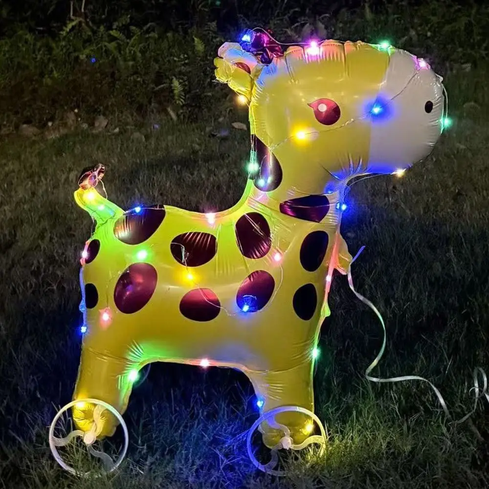 With Light Cartoon Animal Balloon With Wheels Small Size 3D Balloon Q Version Square Shape Walking Balloon Birthday Decoration