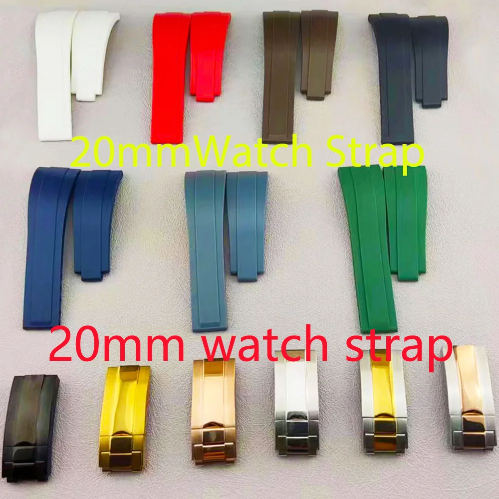 20 مللي متر حزام ساعة اليد عرض المطاط الفولاذ المقاوم للصدأ الغوص حزام الرجال الساعات اكسسوارات أداة يناسب GMT أشرطة ساعات يد غواص ساعة