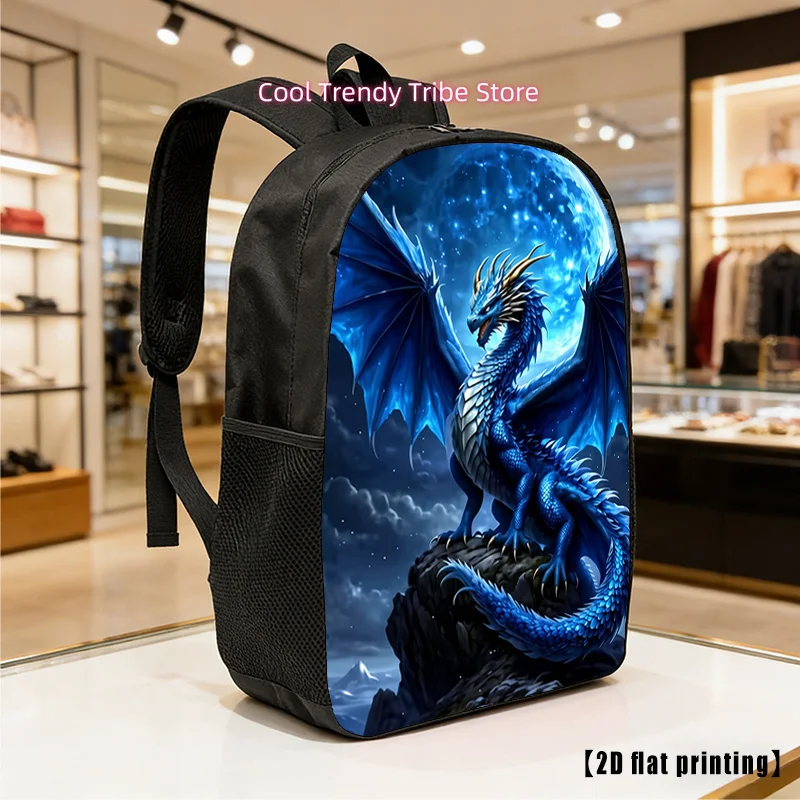Blue Magic Dragon, Lightweight, Large-capacity Unisex Backpack with Adjustable Shoulder Straps, Side Pockets, Suitable for Casua