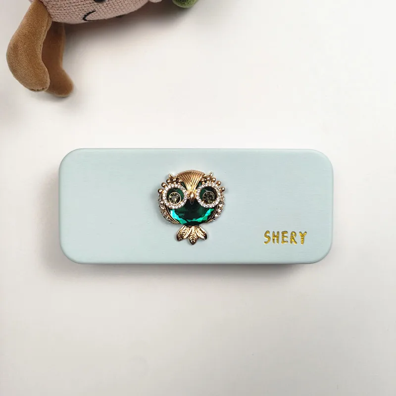 الماس البومة نمط المرأة المحمولة الصلب حافظة نظارات الصلب الجلود نظارات القراءة صندوق حامل مشهد B2