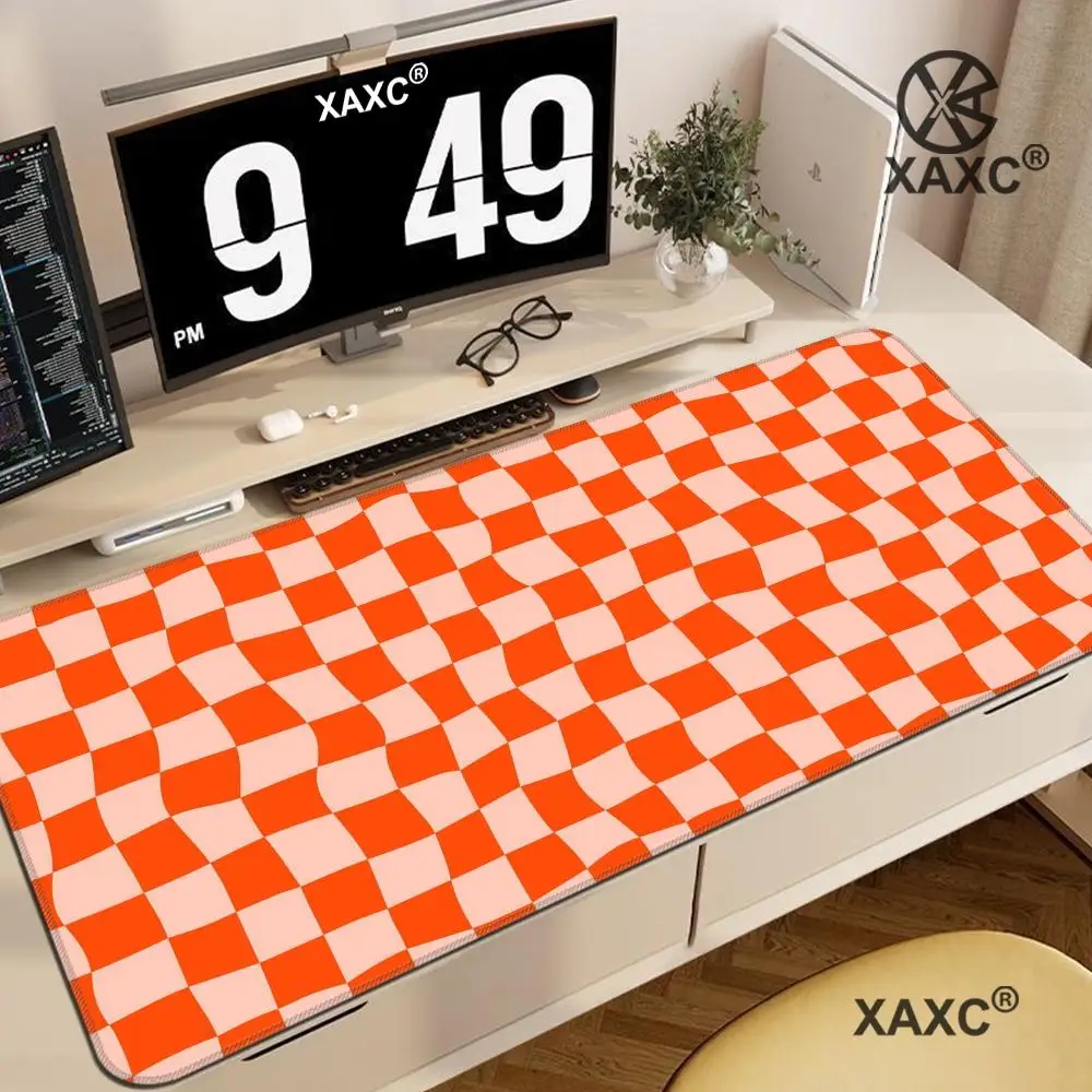 

Orange Checkered & Boho Pink Mouse Pad – Kawaii Stitched Desk Mat for Office, Gaming & Women’s Decor XAXC