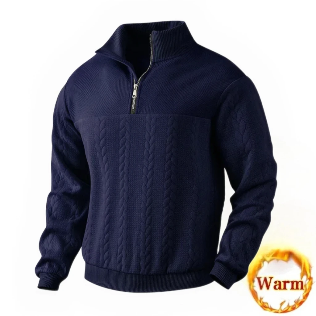 

Мужской повседневный свитер с длинными рукавами, воротник-стойка, пуловер на молнии, свободный вязаный жаккардовый топ для бизнеса/досуга, осень/зима