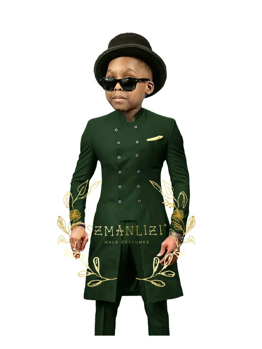 Suit for Boys Double Breasted African Design Jacket Set Wedding Clothes White Kids Blazer Pant costume enfant garçon mariage