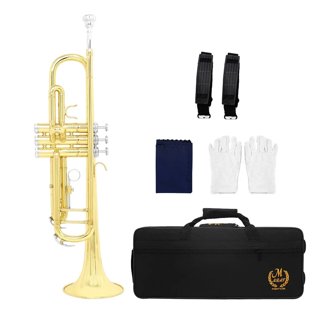 M MBAT Bb Brass Trumpet Standard Trumpet Set with Case Mouthpiece Gloves Professional Brass Instrument for Students Beginners