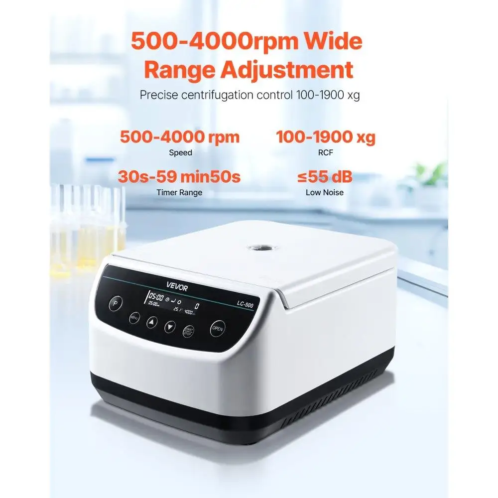 Low Centrifuge Machine 2ml 5ml 10ml 15ml 500 to 4000rpm with Timer and Rotor for Lab Use