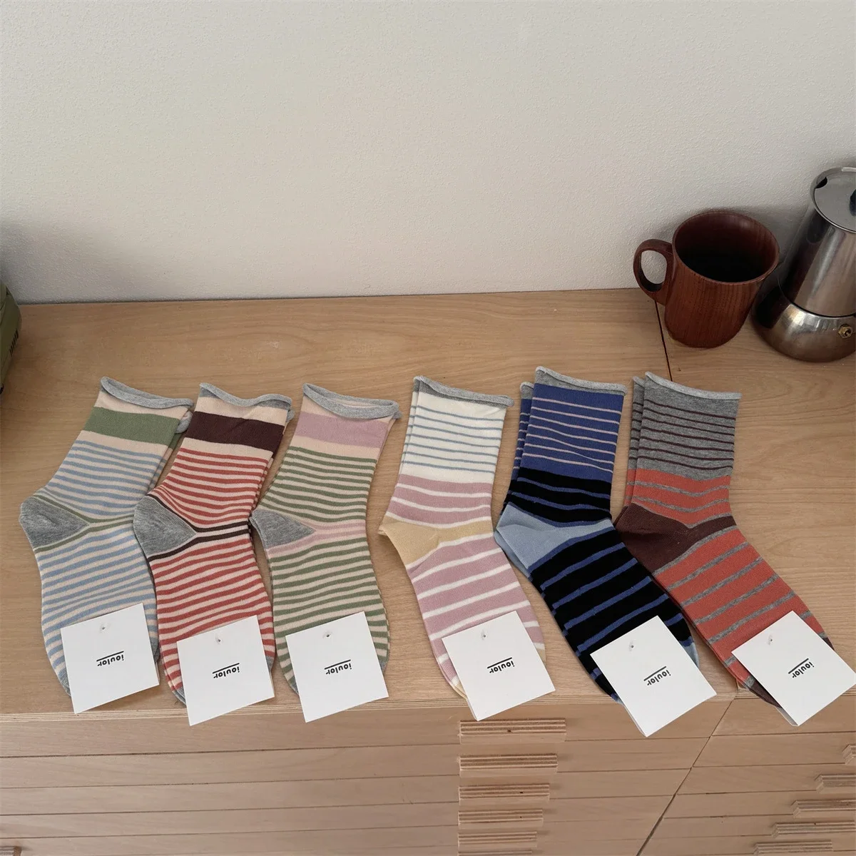 Koreanische Mode Gestreiften Socken Frauen Farbe Passenden Schule Mädchen Elastische Lange Socken Harajuku Vintage Streetwear Baumwolle Crew Socken