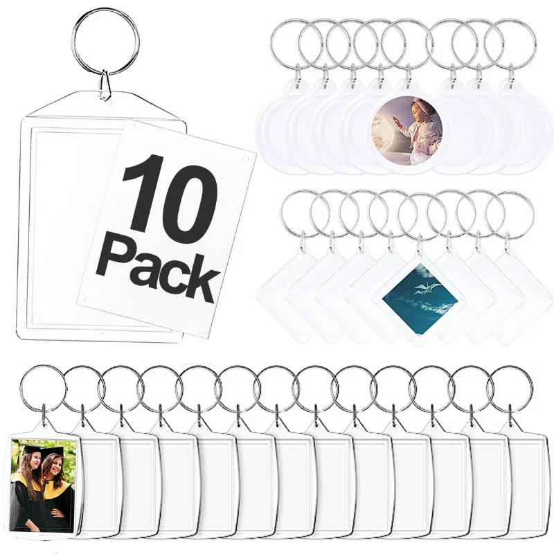 1/5/10Pcs DIY Acrylic Insert Keychains Blank Custom Insert Photos Pictures Keyring Holder Split Frameless Frame Key Chains Gifts