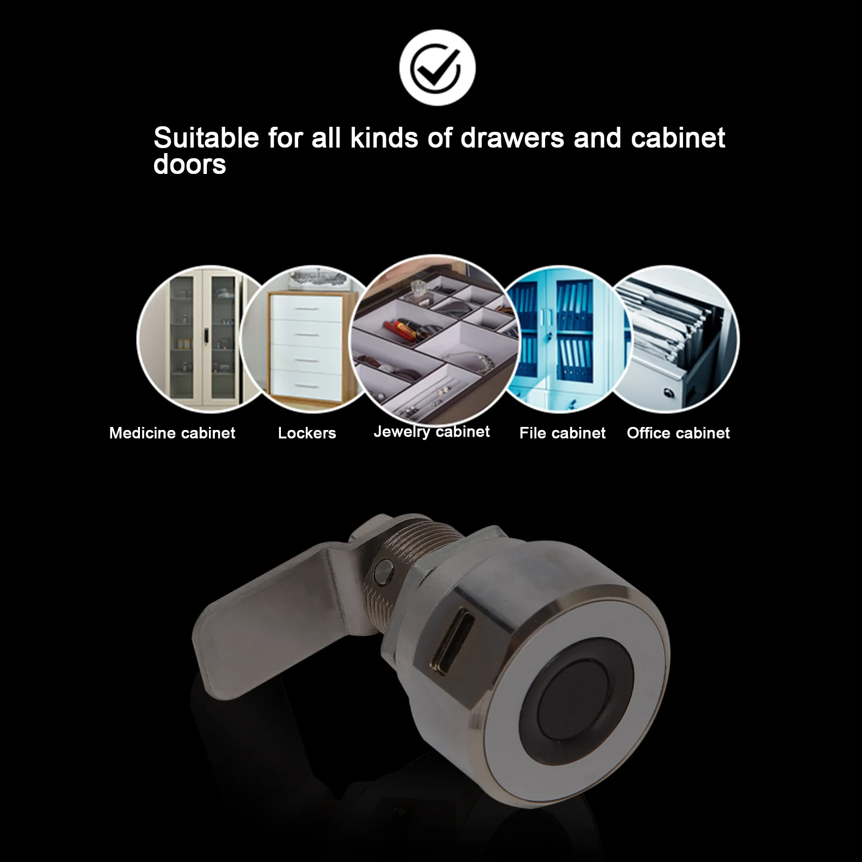 

N93R Smart Fingerprint Drawer Lock Metal Furniture File Cabinet Shoe Cabinet Letter Box Safe Lock Fingerprint Drawer Lock