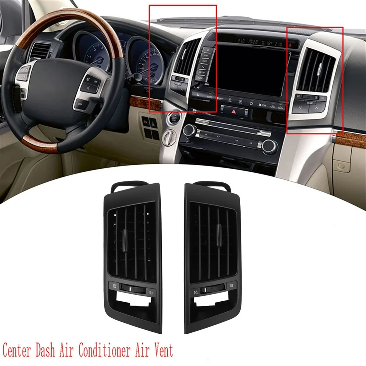 Car Center Dash Air Vent Outlet Grille Air Conditioner Air Vent for Toyota Land Cruiser LC200 2008-2015 Black