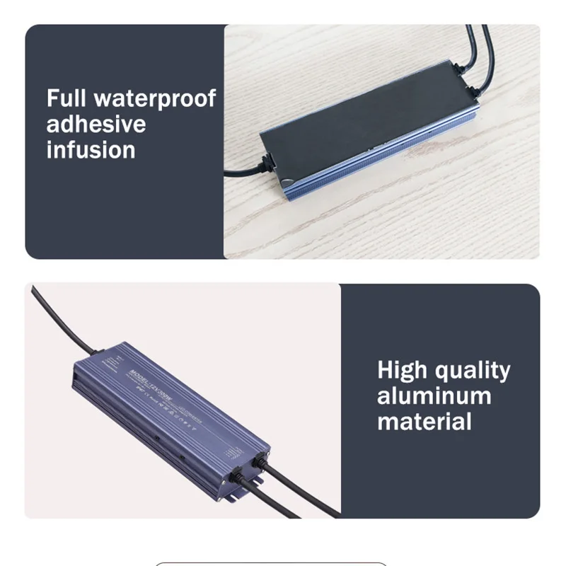 Zasilacz przełączający AC 170V-265V do DC 12V 24V 36W 200W 400W 500W zewnętrzny transformator światła LED IP67 wodoodporny