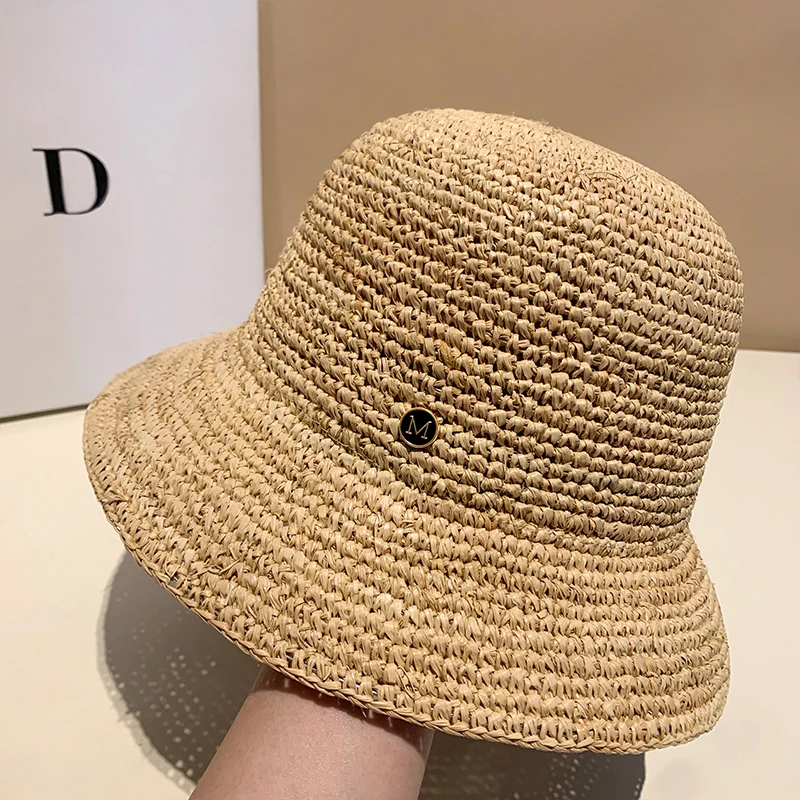 

Designer High-quality Raffia Straw Hat Women Summer Beach Sun Hat Female Korean Travel Sun Protection Breathable Fisherman Hat