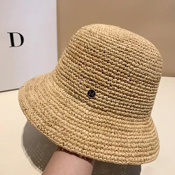 Designer High-quality Raffia Straw Hat Women Summer Beach Sun Hat Female Korean Travel Sun Protection Breathable Fisherman Hat