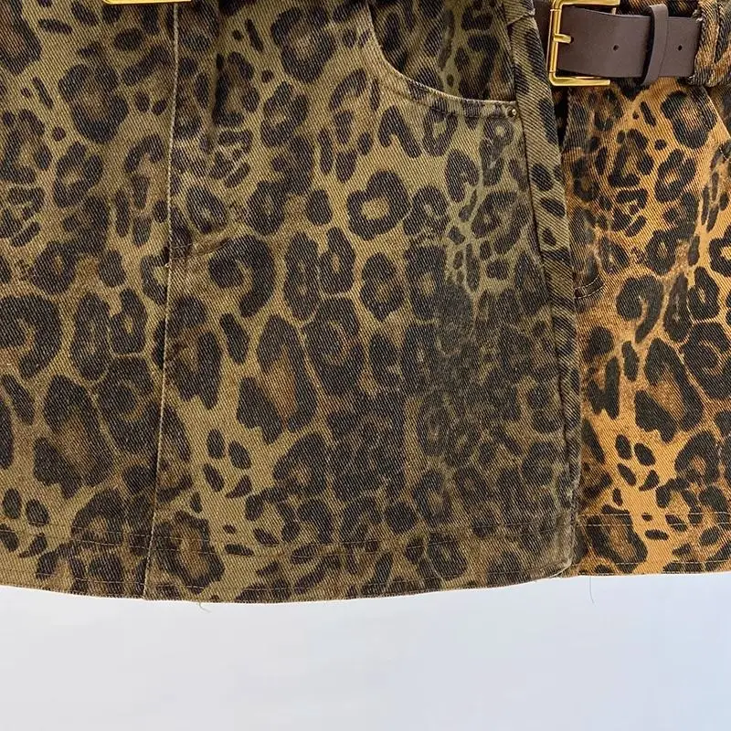 Jupe taille haute rétro imprimé léopard, jupe courte enveloppée dans les hanches, nouveau Design pour femmes