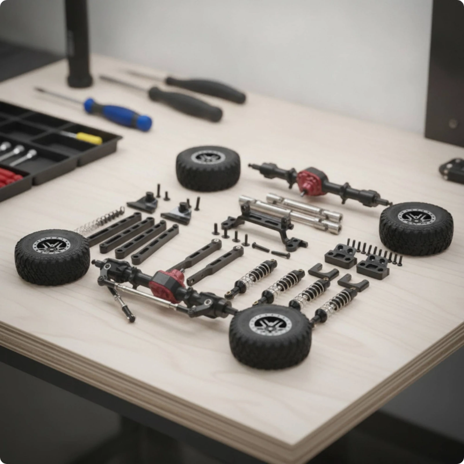 RC Car Metal Upgrade Kit Adjustable RC Car Parts with Wheels Chassis Links with Hex Axle Simple to Install for Model Builders