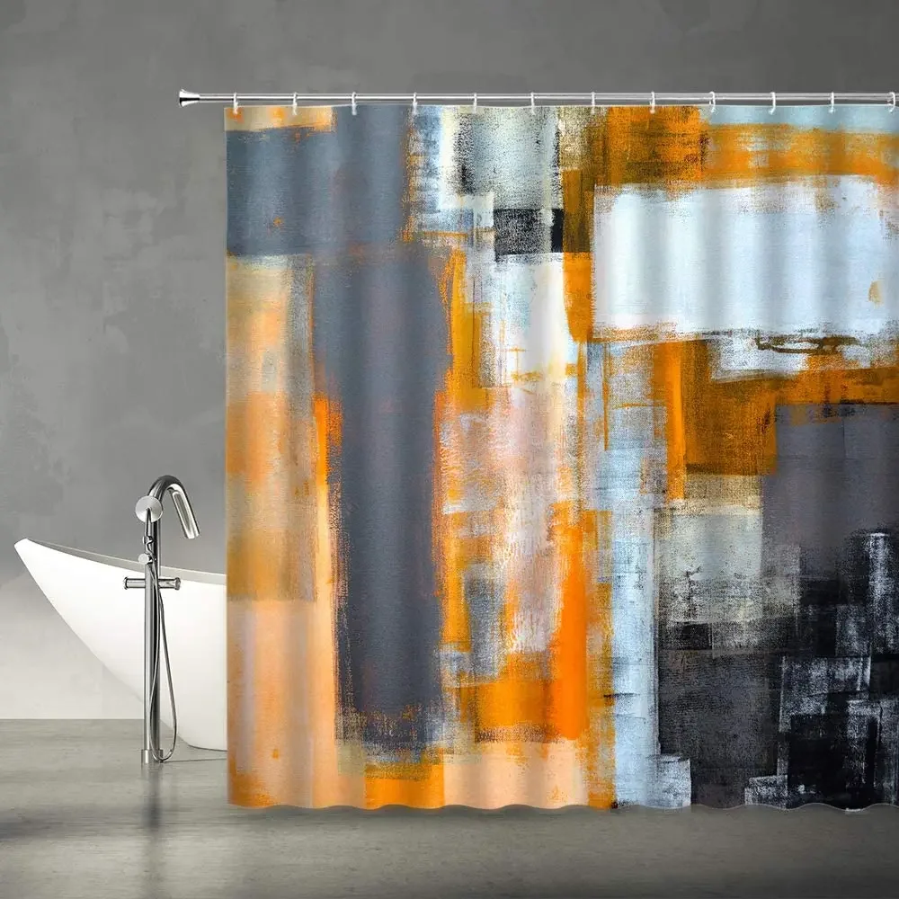 Gray and Yellow Shower Curtain Abstract Art Grunge Style Brushstrokes Oil Painting Ombre Design Modern Fabric Bathroom Decor Set