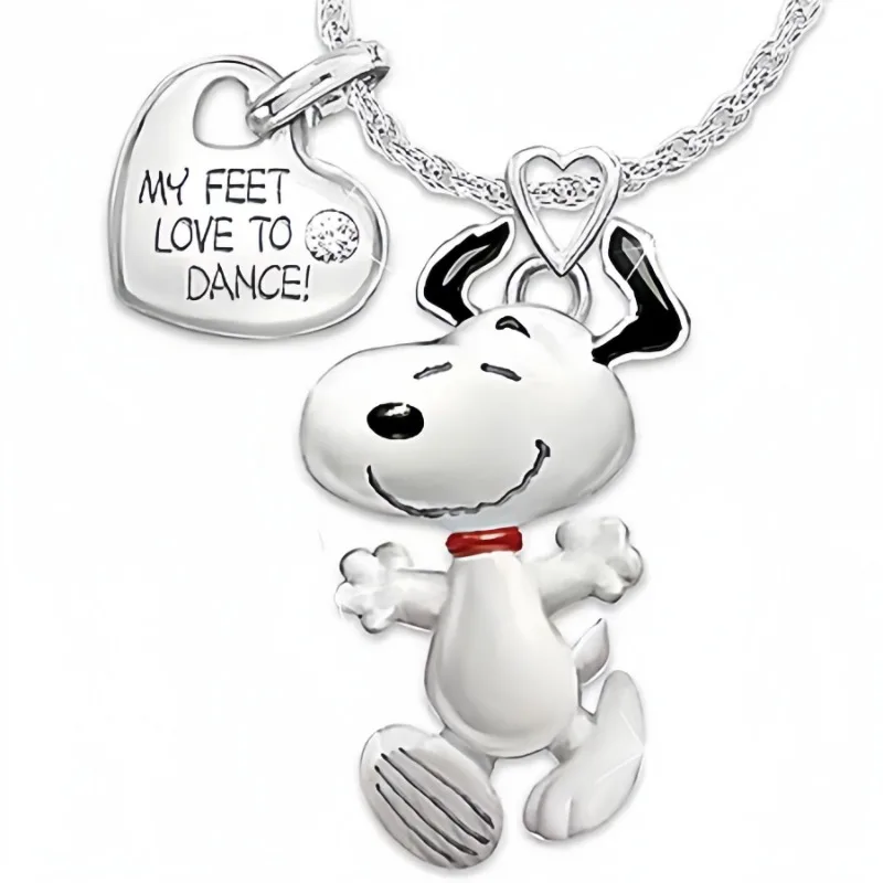 Colar Snoopy dos desenhos animados para mulheres e meninas, Pingente De Metal, Decoração Vintage Cão, Brinquedos Infantis, Corrente Kawaii, Moda