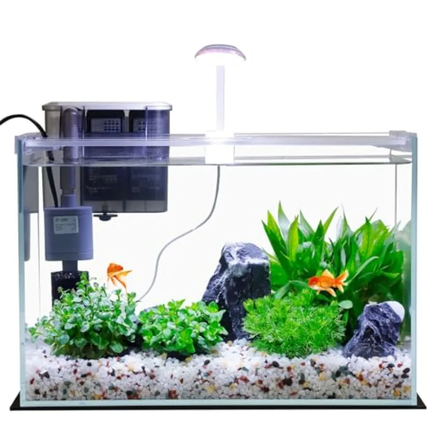 

Glass Small Fish Tank Betta Fish Tank Starter Kit with Filter Lights Lid