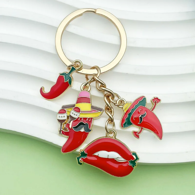Car Keychain Personality Red Dripping Oil Hot Style Beard Chili Keychain Small Pendant Bag Accessories