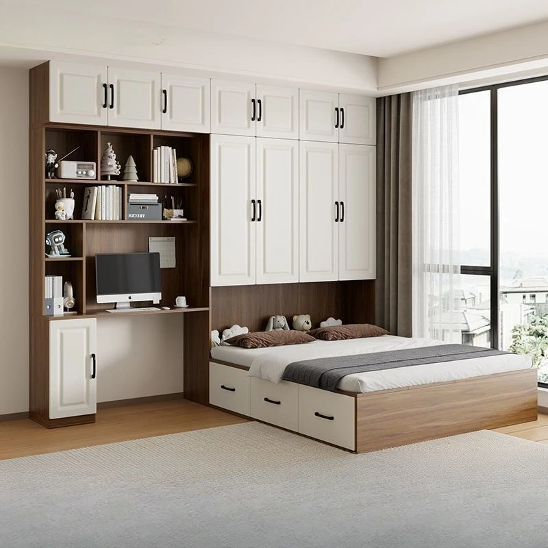 Small apartment integrated wardrobe desk children's bed multi-functional combination storage bed bedroom cloakroom