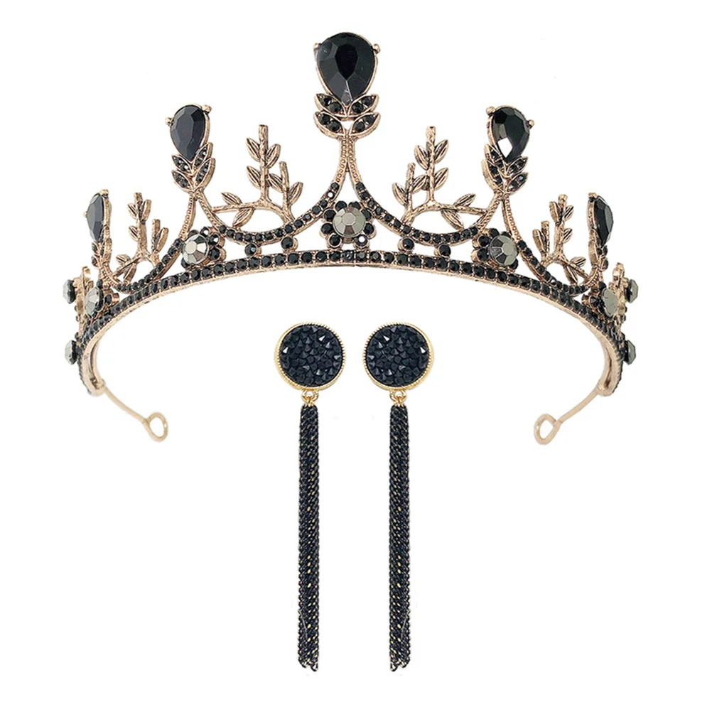 

Baroque Crown Earrings Hair Decoration for Bride Bridal Dress Accessories Vintage Tiara Elegant Hairstyle Wedding