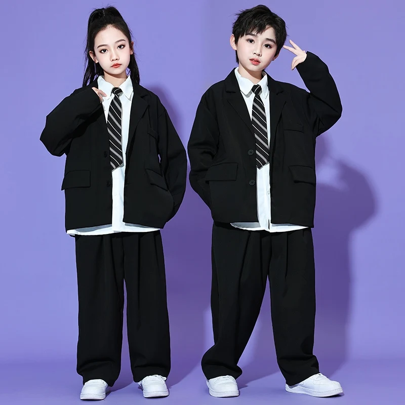 Jazzdanskostuum Kinderen Casual Pak Wit Overhemd Zwart Blauw Groen Broek Hiphop Danser Voor Jongens Meisjes Street Dance Wear 2796