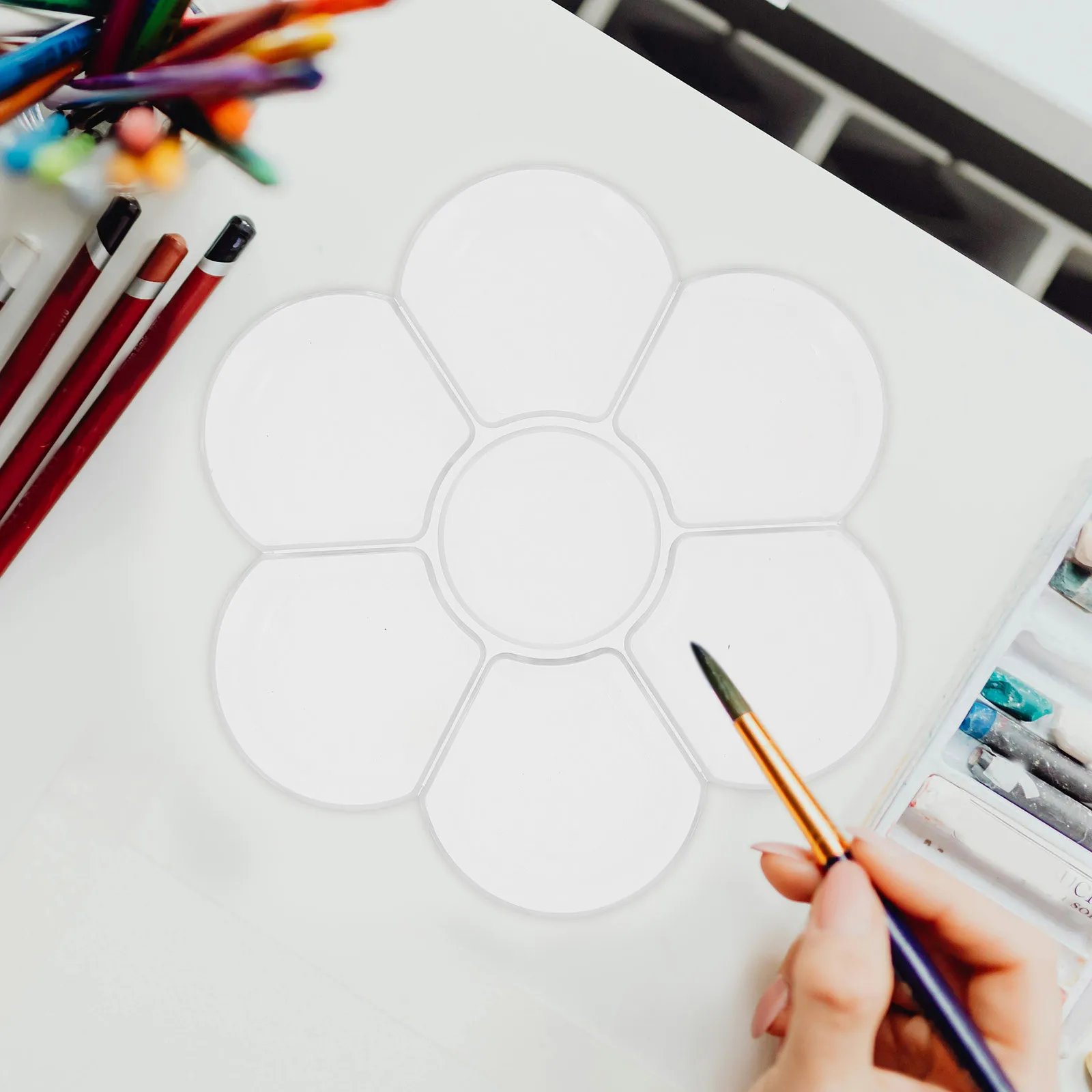 Bandeja de pintura transparente de 3 uds., 7 compartimentos, suministro de arte transparente para estudiantes, paletas de plástico para mezclar pigmentos de acuarela, versátiles para aceite