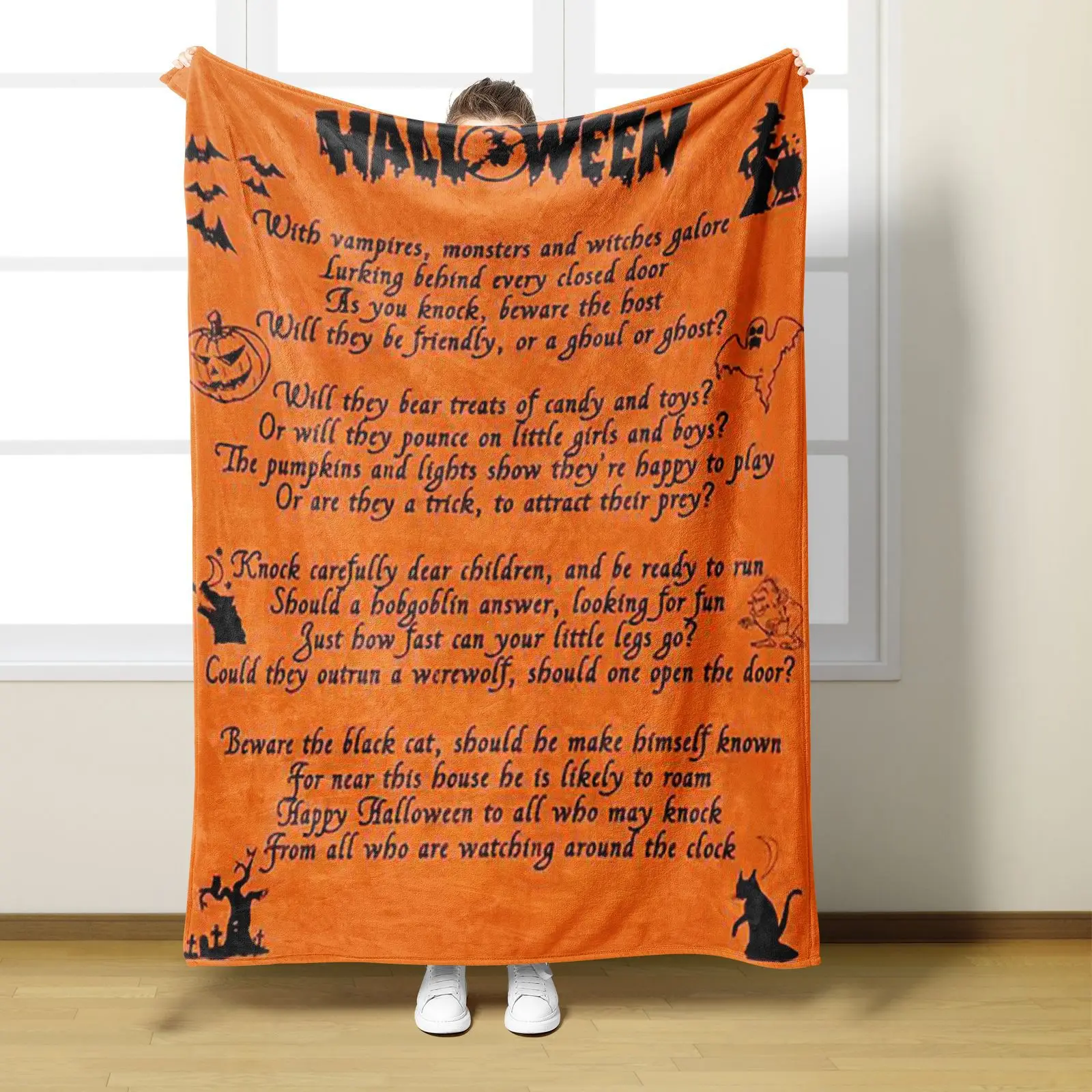 Halloween-Flanelldecke, warme, weiche Cartoon-Orange-Kürbis-Digitaldruck-Überwurfdecke, multifunktionale Deckenbezüge – Detail 8