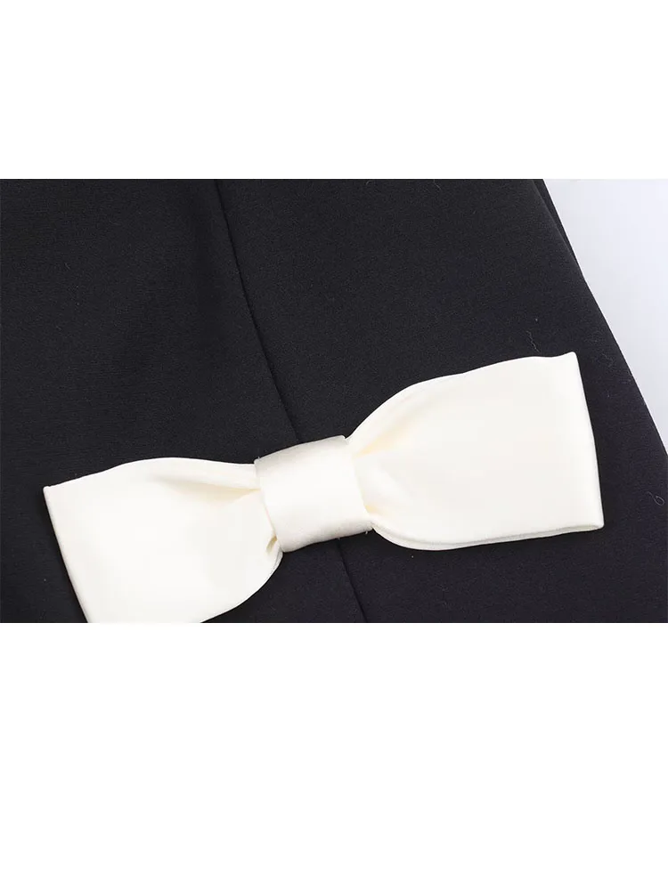 

HH Woman Spring Fashion Sleeveless Round Neck Princess Style Bow Decoration Contrasting Colors Dress Female Elegant Mini Dress