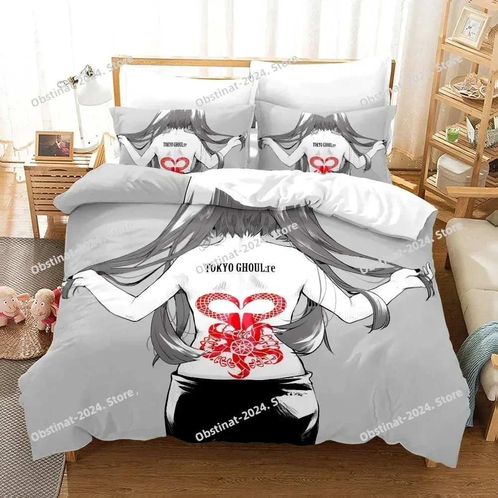 Juego de cama con dibujos animados en 3D de Tokyo Ghoul Kaneki Ken, estampado con funda de almohada, funda nórdica, individual, doble, tamaño Queen, Super King