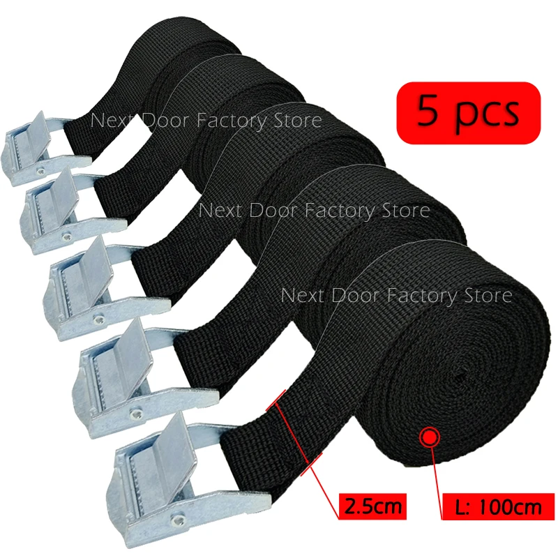 5pcs Black 1 Meter Buckle Tie-Down Belt Cargo Straps For Car Motorcycle Bike With Metal Buckle Tow Rope Ratchet Belt for Luggage