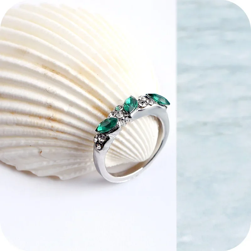 кольцо 반지 Fashion Sweet Shiny Green Rhinestone Ring Index Finger Tail Ring Decoration Wedding Jewelry Birthday Gift For Women