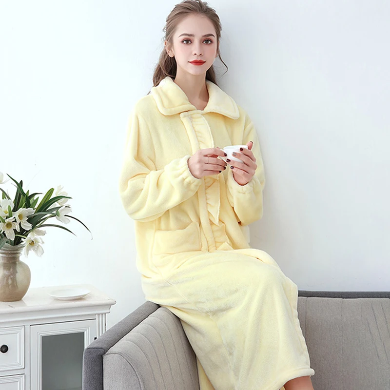 Autumn Winter Long Robes Lovers Winter Pajamas extra Long Coral Velvet Bathrobe Women Shower Robe Bath Towels For Adults