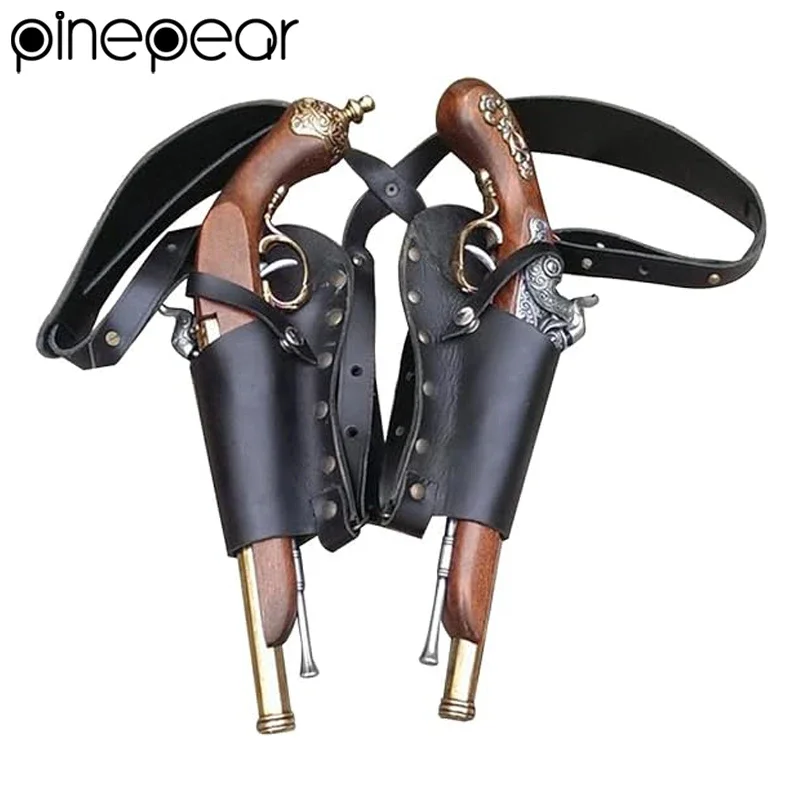 PinePear ルネッサンス中世騎士フリントロックガンストラップダブルホルステ調節可能なスチームパンク海賊コスプレハロウィンアクセサリー