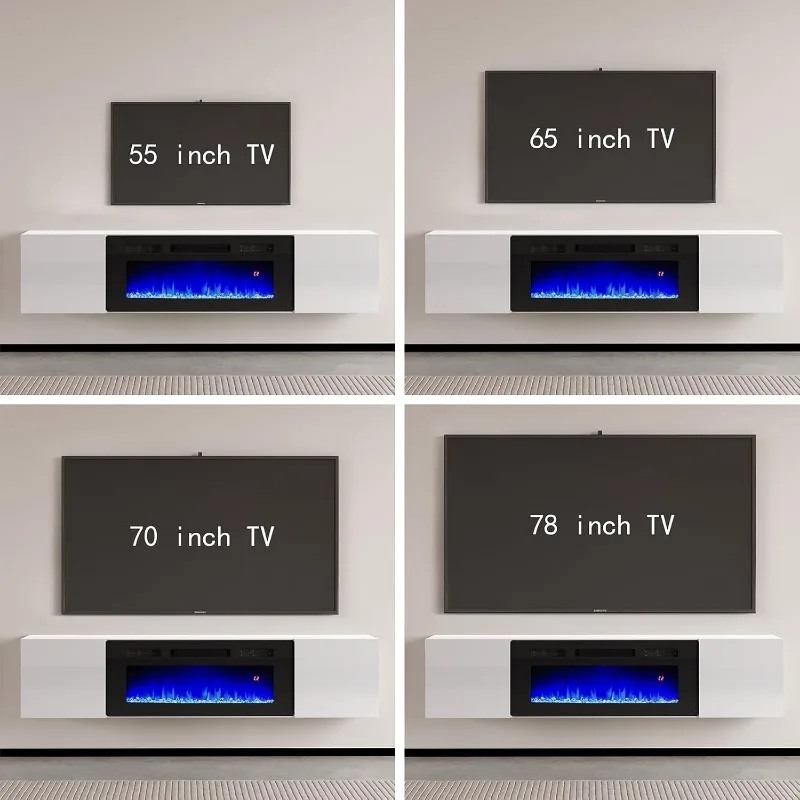 Amerlife ขาตั้งทีวีแบบลอยตัวพร้อมเตาผิงไฟฟ้าขนาด36 ", เตาผิงติดผนังแบบเงาสูง