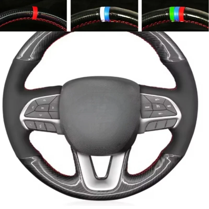 

Customize Carbon Fiber Steering Wheel Cover For Dodge (SRT) Challenger 2015-2021 Charger 2015-2021 DIY Car Accessory Interior