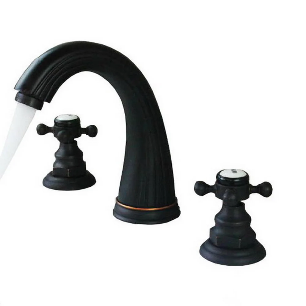 

Oil Rubbed Bronze Widespread Deck-Mounted Tub 3 Holes Dual Cross Handle Kitchen Bathroom Tub Sink Basin Faucet Mixer Tap mnf282