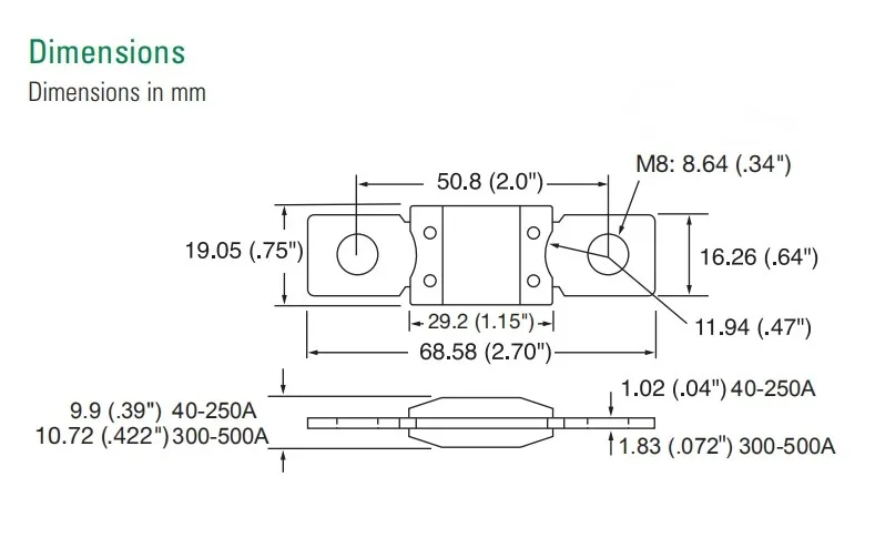 Littelfuse MEGA/298 Series Bolt-on Blade Fuse 400A 450A 500A 32V 0298400 .ZXH 0298450 .ZXH 0298500 .ZXH فتيل تلقائي عالي التيار #5
