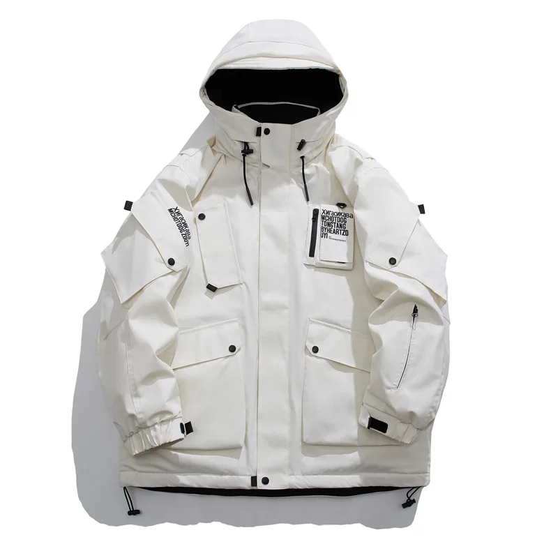 assault functional workwear hooded down jacket, niche designer trendy INS style splicing contrasting color assault jacket