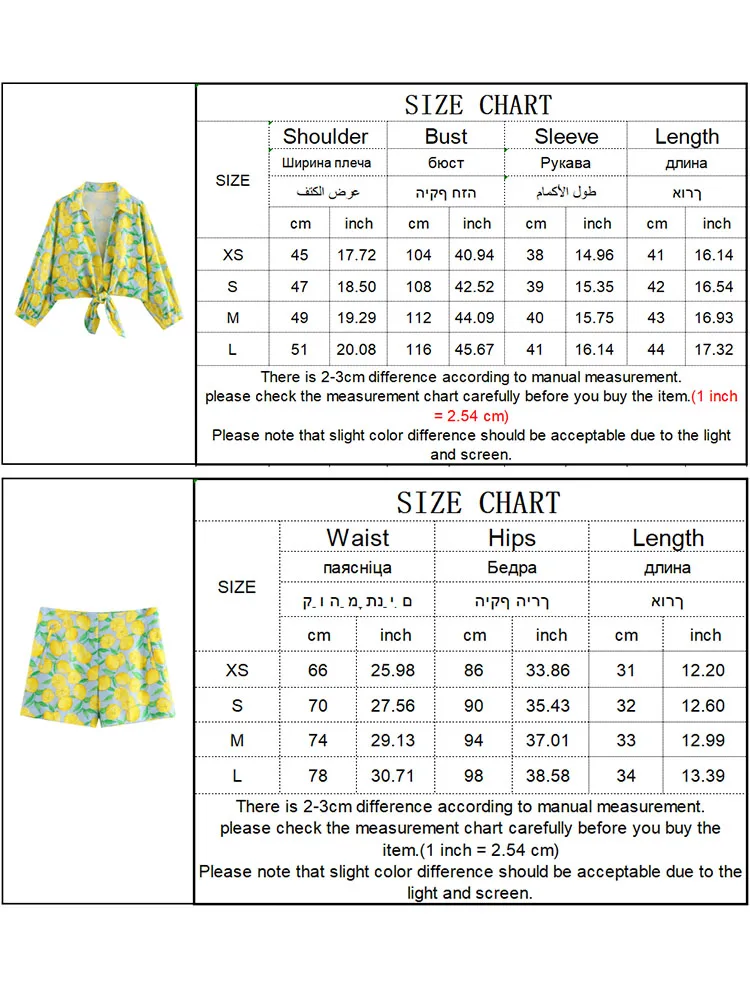 TRAF 2 Piece Women Print Bow Shirt Short Sets Summer Casual Lapel Beach Tops+High Waist Zipper Side Pockets Slim Shorts Suit