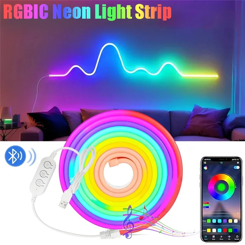 RGBIC Neon Light Strip DIY Shape LED Strip Light Bluetooth APP Control Sound Pickup Light Strip for Holiday Decorations