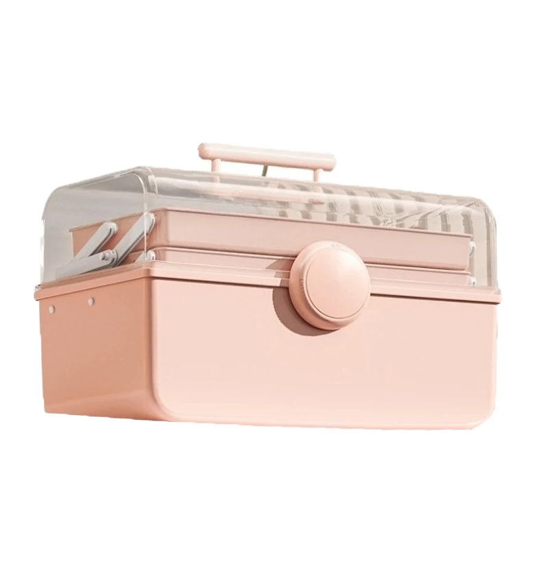 Caixa de armazenamento de drogas portátil desktop portátil de grande capacidade caixa de armazenamento de cosméticos plástico à prova de poeira e transparente.