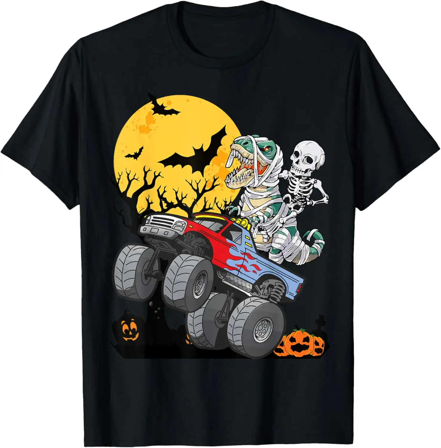 Boys Halloween Monster Truck Pumpkin Mummy Dinosaur T rex T-Shirt